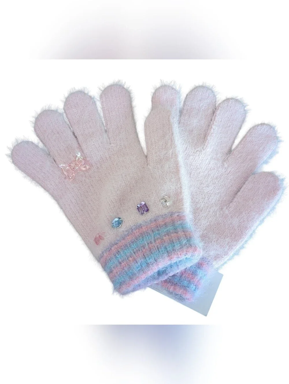 ✨ Claire's Club Bubblegum Pink Fuzzy Rhinestone & Bow Gloves ✨